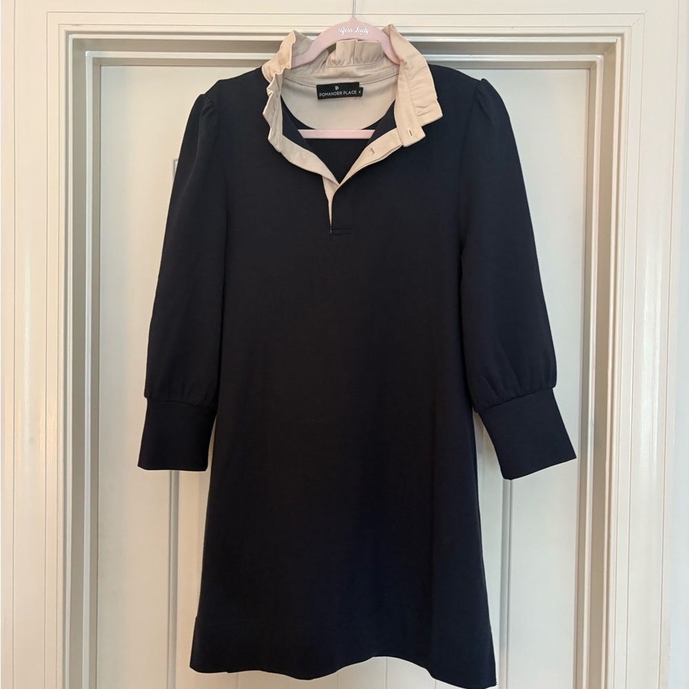 Tuckernuck Black Sheath Dress with Ruffle Collar